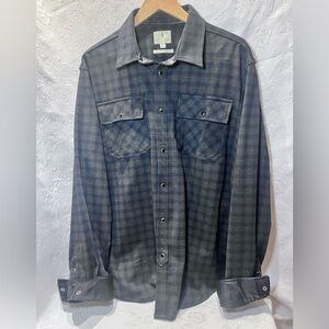 Scott James Shirt Mens XL Black Shacket Check Snap Button Up Faux Leather Trim